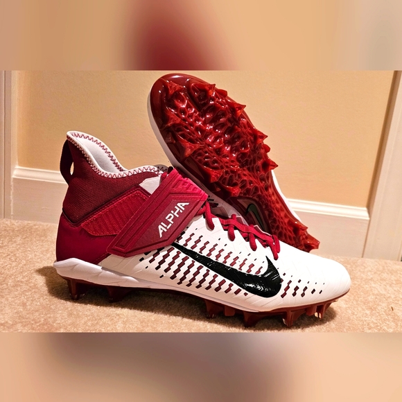 Men's Nike Alpha Menace Pro 2 Mid Football Cleats White/Red BV3945-106 Size 14